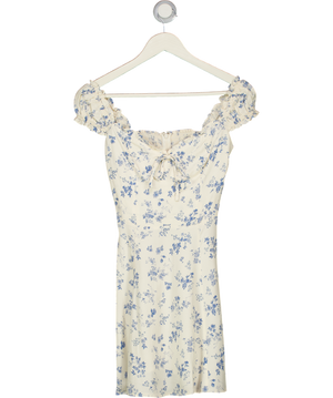 REFORMATION Ivory & Blue Floral Viscose Mini Dress Sz0 UK 4