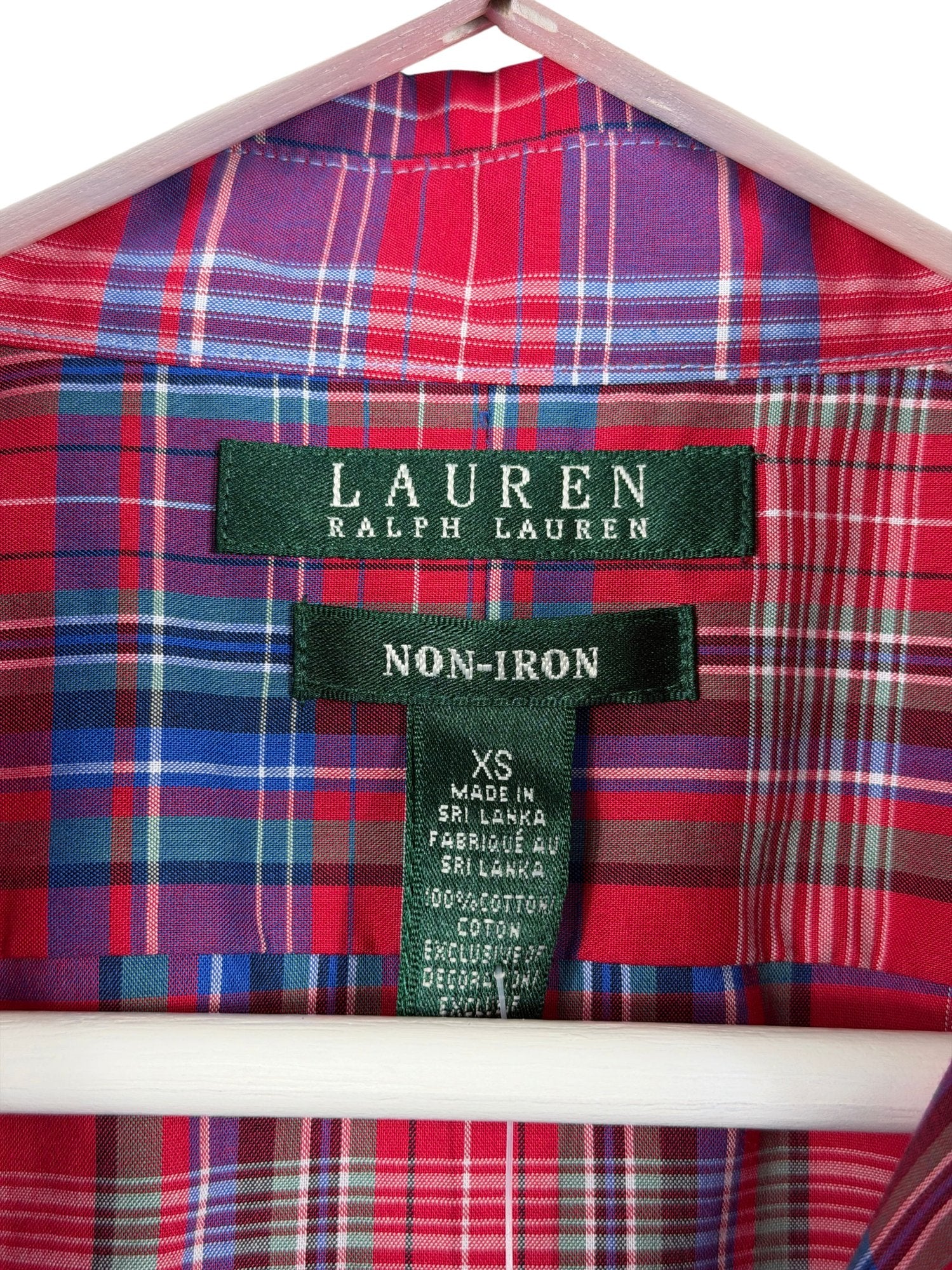 LAUREN RALPH LAUREN Red Plaid Non-Iron Shirt UK XS