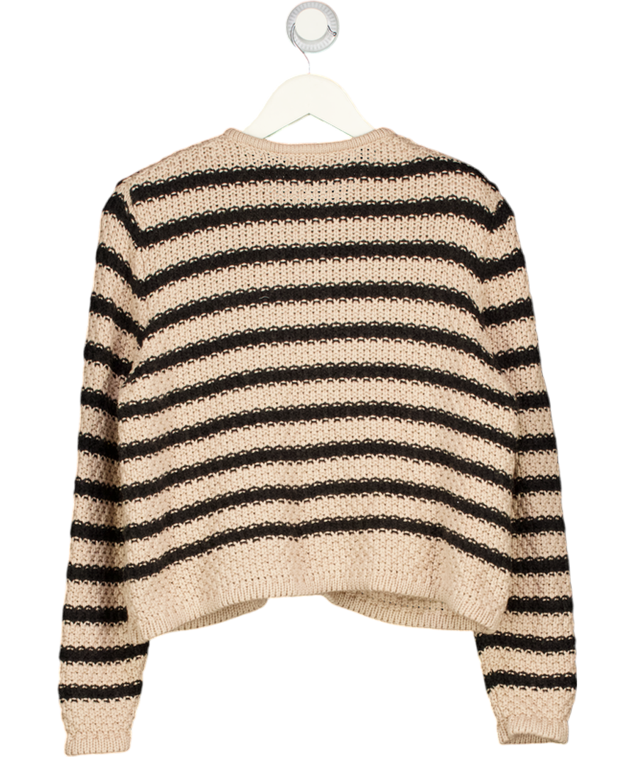 ROSAE PARIS Beige & Black Striped Cotton Blend Cardigan Sz1 UK XS/S