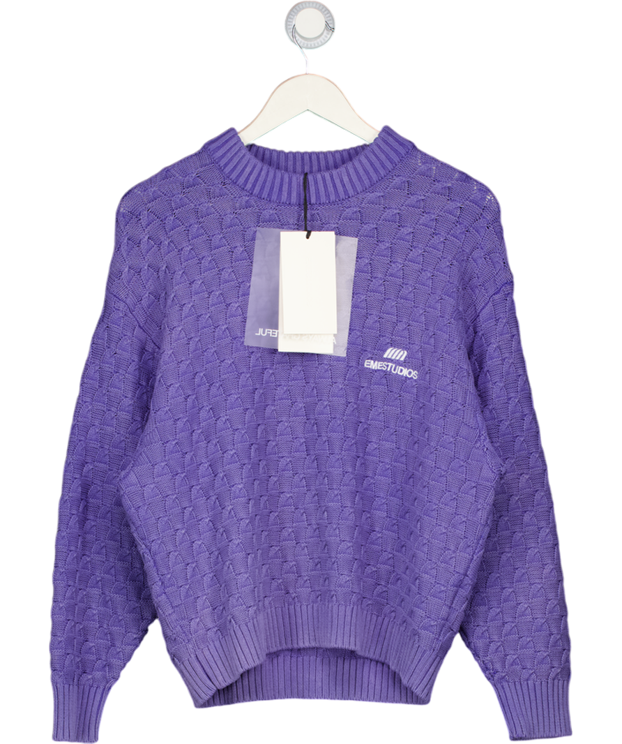 EME STUDIOS Purple Grid Lucent Cable Knit Sweater UK S