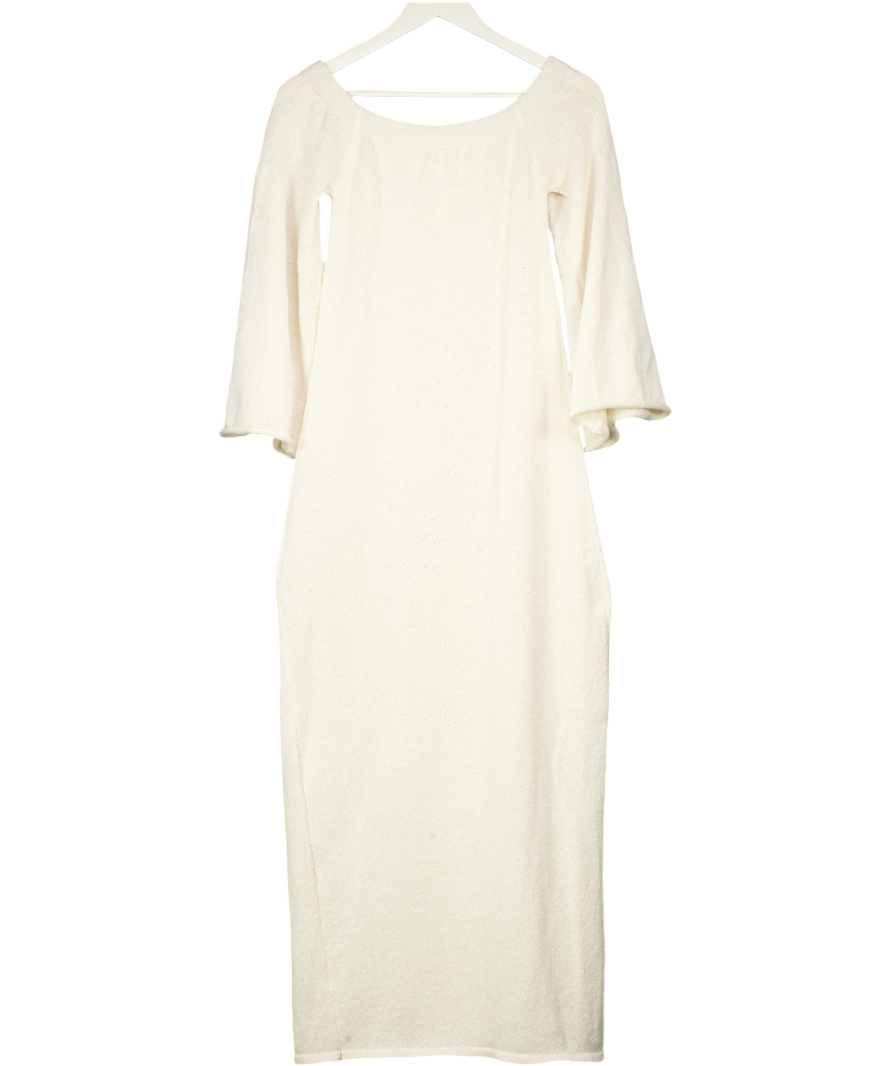BOA Cream Crochet Knit Off Shoulder Maxi Dress UK S