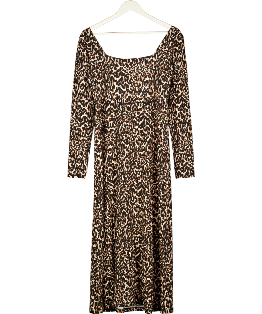 Nobody's Child Brown Square Neck Leopard Print Midi Dress UK 14