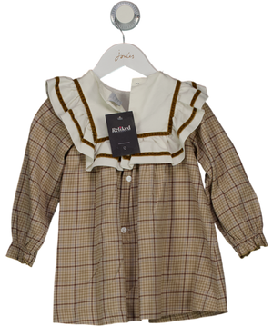 PEPA LONDON Nude Check Velvet Trim Trapeze Dress 4 Years
