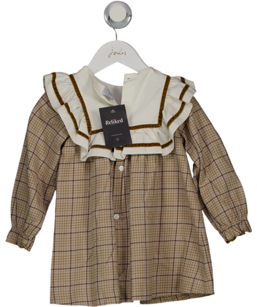 PEPA LONDON Nude Check Velvet Trim Trapeze Dress 4 Years