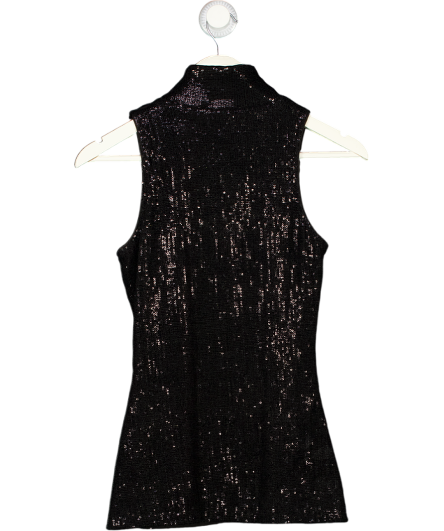 BALMAIN Black Sequined Velvet Turtleneck Top Fr36 UK 8