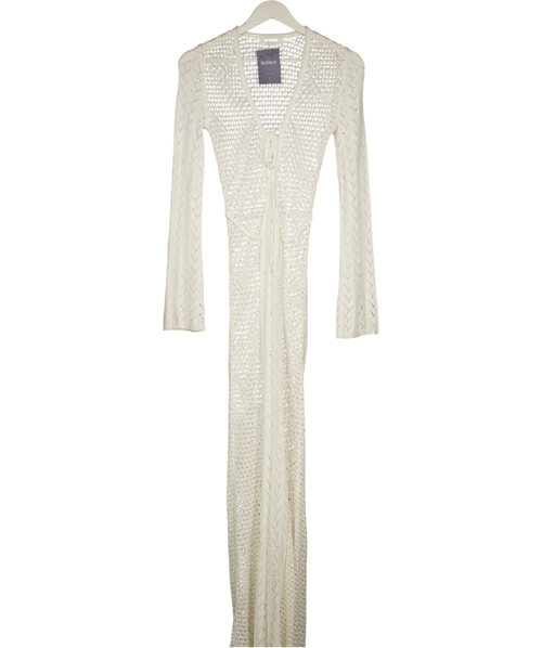4th & Reckless White Crochet Flared Sleeve Keyhole Detail Maxi Beach Dress UK 6