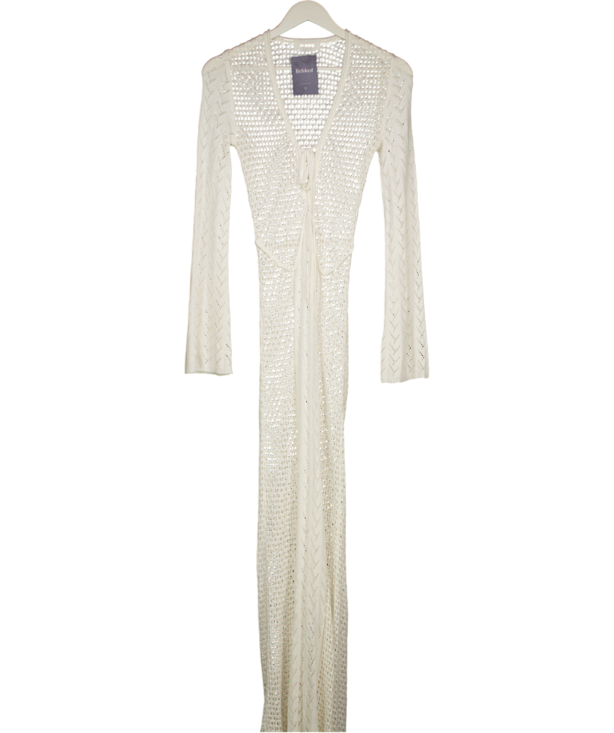 4th & Reckless White Crochet Flared Sleeve Keyhole Detail Maxi Beach Dress UK 6