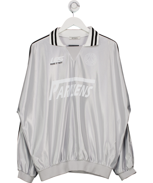 90s product Metallic Silver Sport Shirt UK L