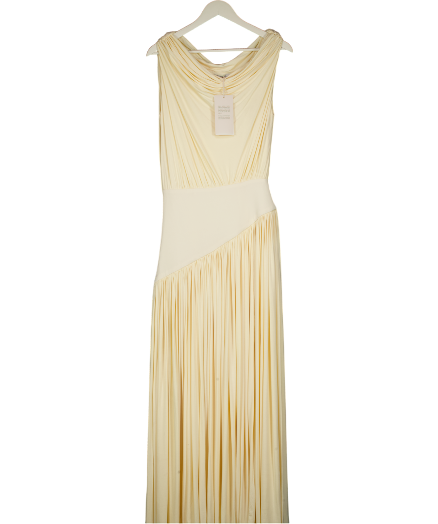 ABADIA Cream One-shoulder Asymmetric Draped Jersey-trimmed Stretch-bamboo Maxi Dress Us2 UK 6