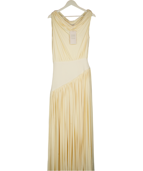 ABADIA Cream One-shoulder Asymmetric Draped Jersey-trimmed Stretch-bamboo Maxi Dress Us2 UK 6