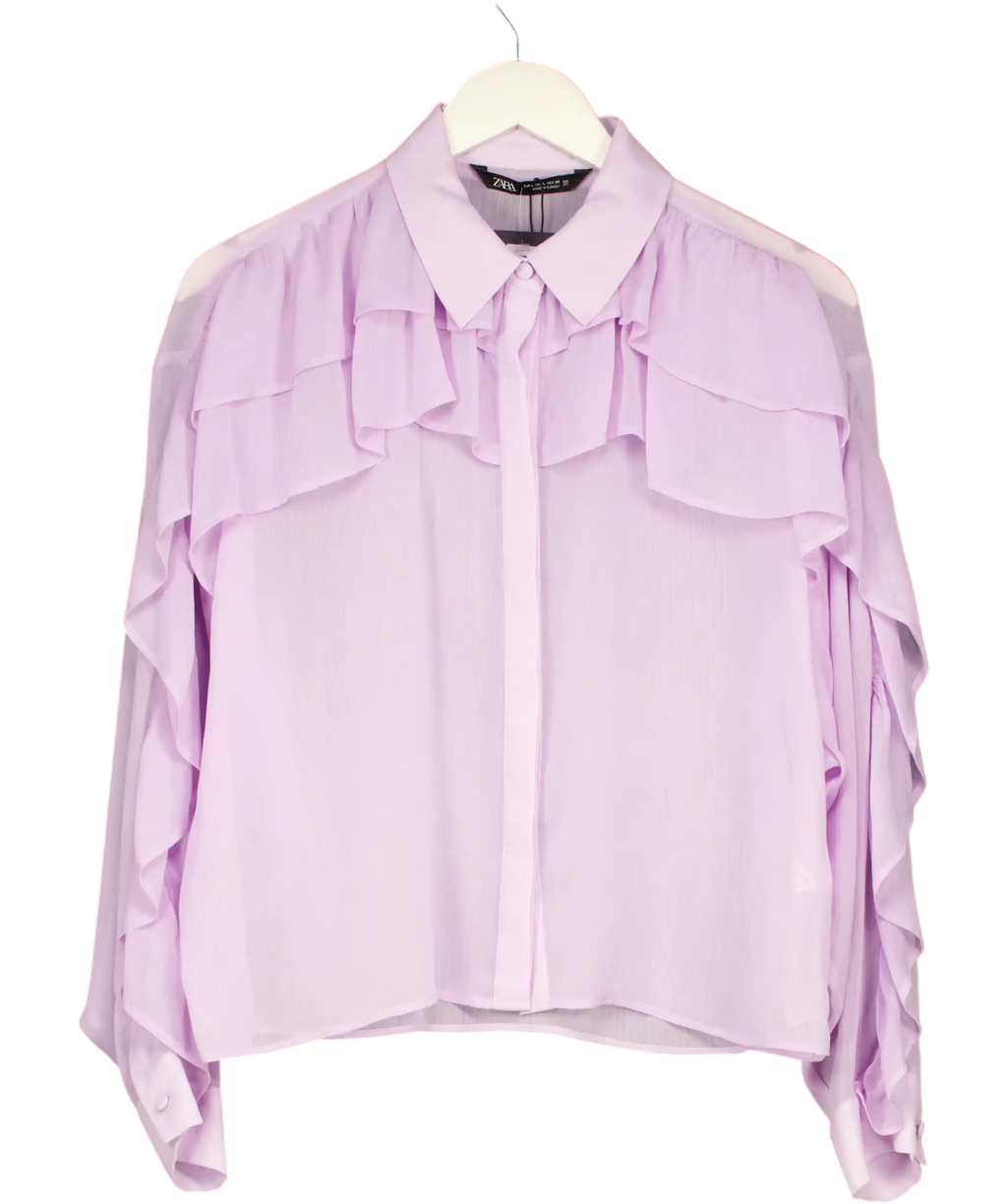 ZARA Lilac Purple Double Ruffle Shirt UK L