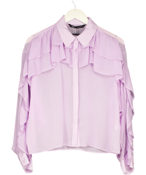 ZARA Lilac Purple Double Ruffle Shirt UK L