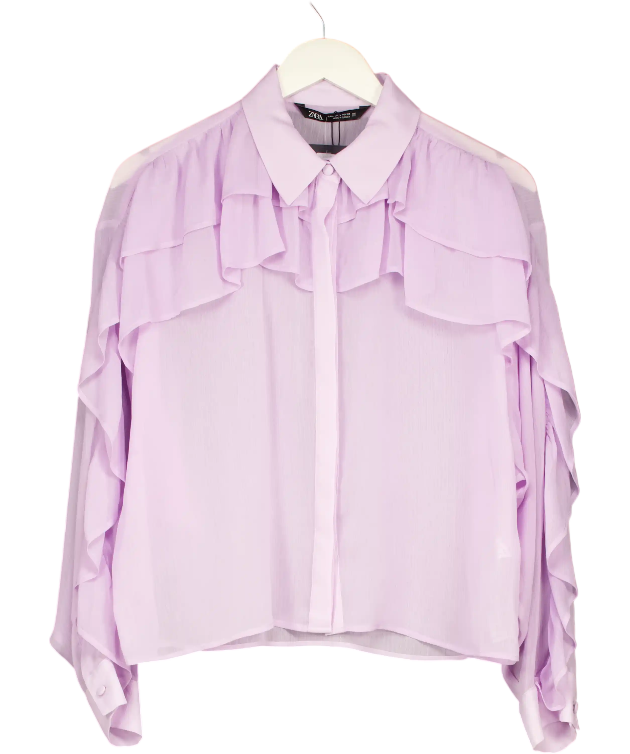 ZARA Lilac Purple Double Ruffle Shirt UK L