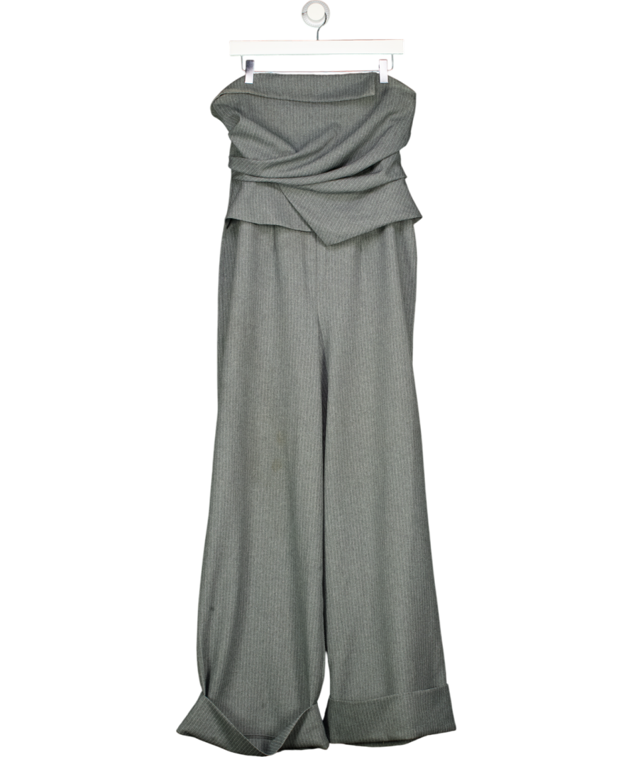 ASOS Grey Pinstripe Draped  Top Bandeau Jumpsuit UK 12