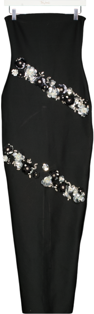 Karen Millen Black Embellished Figure Form Bandeau Maxi Dress UK XS