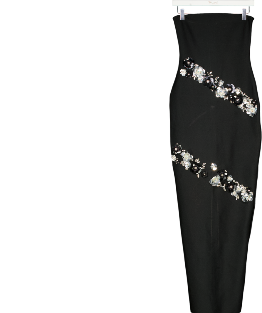 Karen Millen Black Embellished Figure Form Bandeau Maxi Dress UK XS