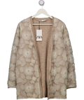 ZARA Cream Contrast Faux Pearl Knit Coat UK S