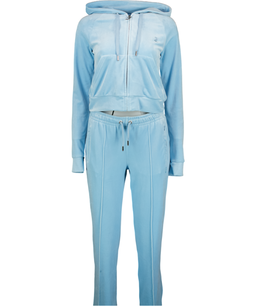 JUICY COUTURE 2-piece Turquoise Blue Madison Crystal-logo Velour Hoody And Joggers Set UK S