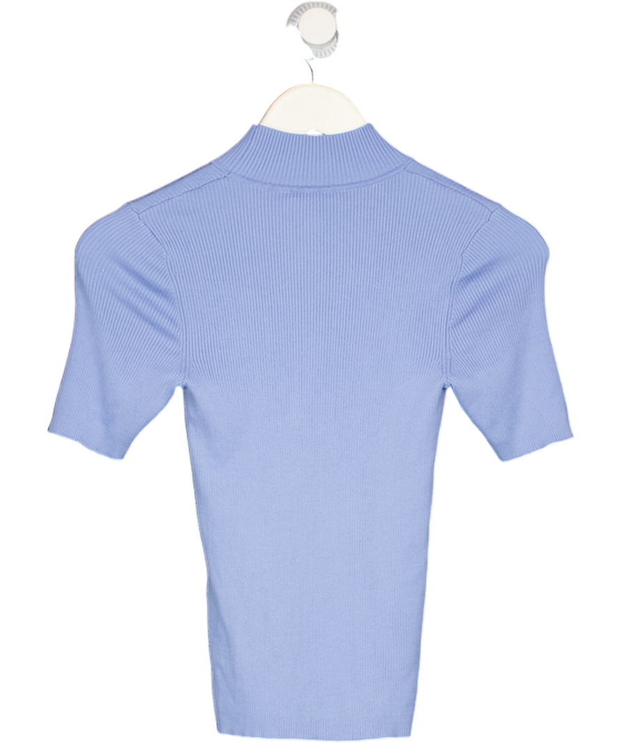 BAUM UND PFERDGARTEN Blue Short Sleeve Ribbed Turtleneck Knit Top UK XS
