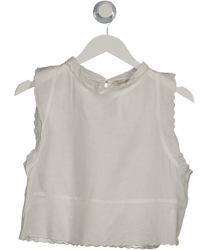 Vita Grace White Linen Blend scalloped edge Sleeveless Top UK S
