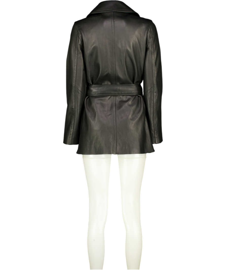 MASSIMO DUTTI Black Nappa Leather Trench Coat UK 10