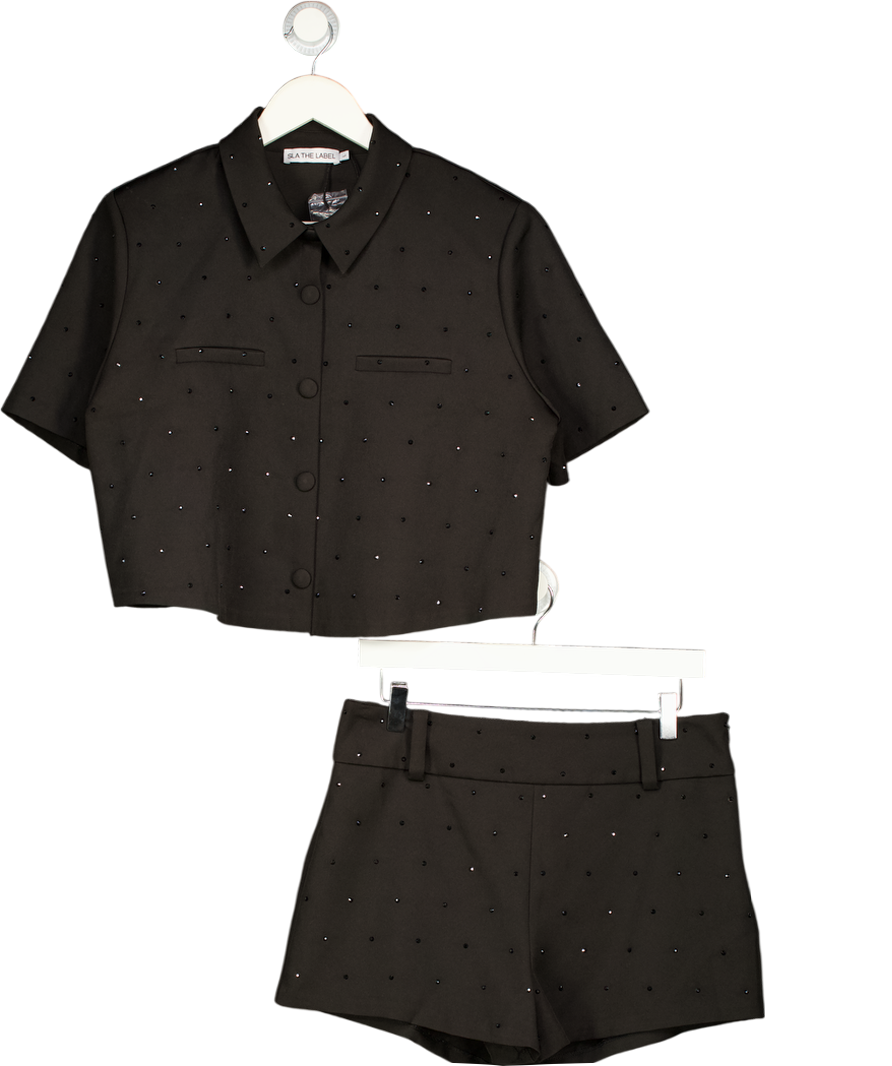 SLA the label 2-piece Black Crystal Embellished Shirt (uk L)  & Shorts (uk M) Set UK M/L