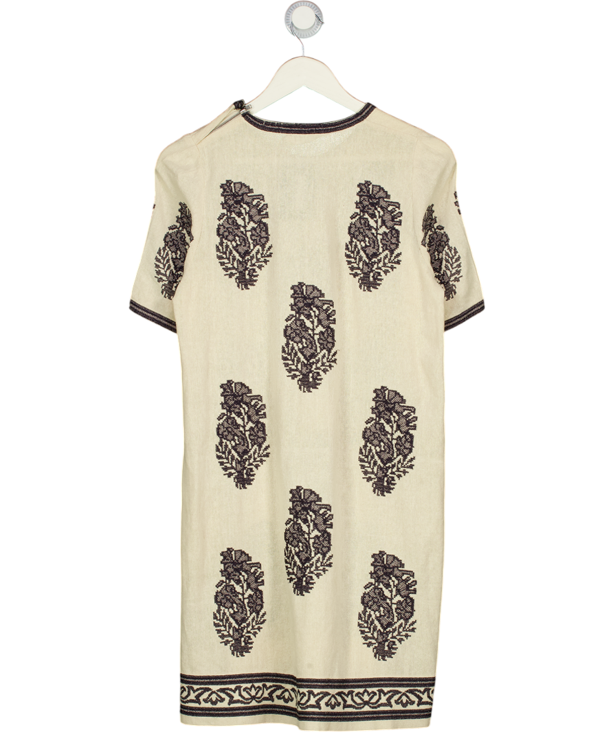 Étoile Isabel Marant Beige / Black Daryl Raw Silk Embroidered Dress Fr38 UK 10