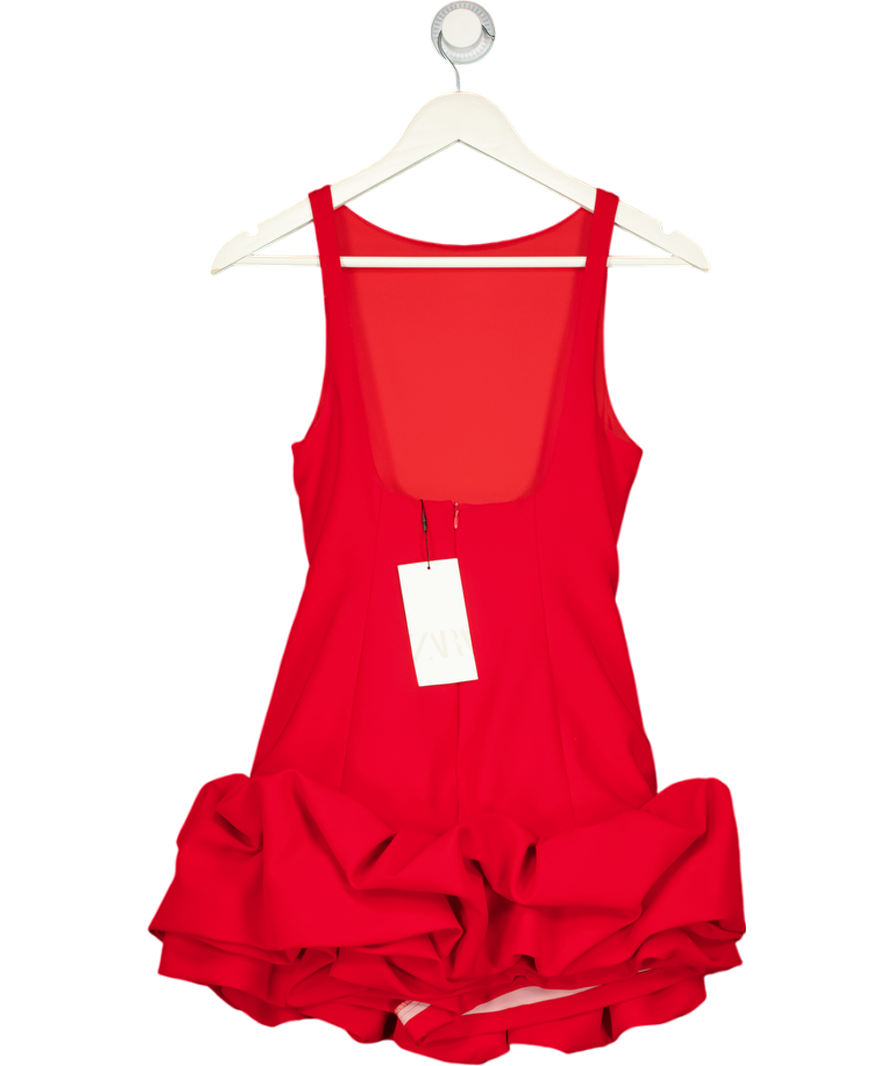 ZARA Red Feature Hem Mini Dress With Built In Shorts UK XS