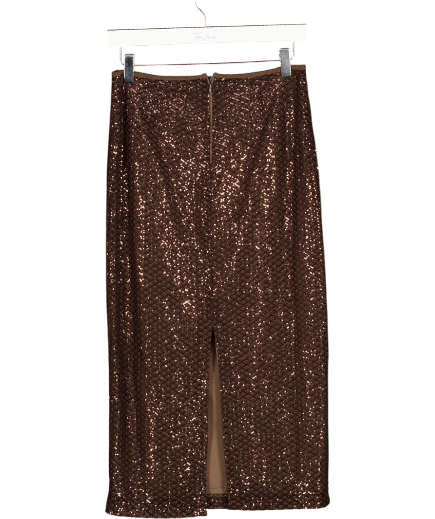 MARELLA Brown Sequin Embellished Midi Pencil Skirt UK S