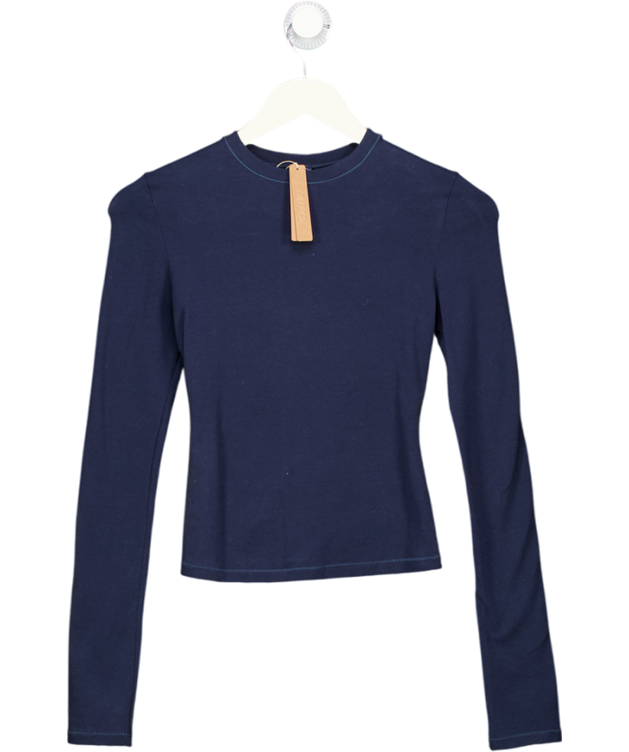 SKIMS Navy Blue Cotton Jersey Long Sleeve T-shirt UK S
