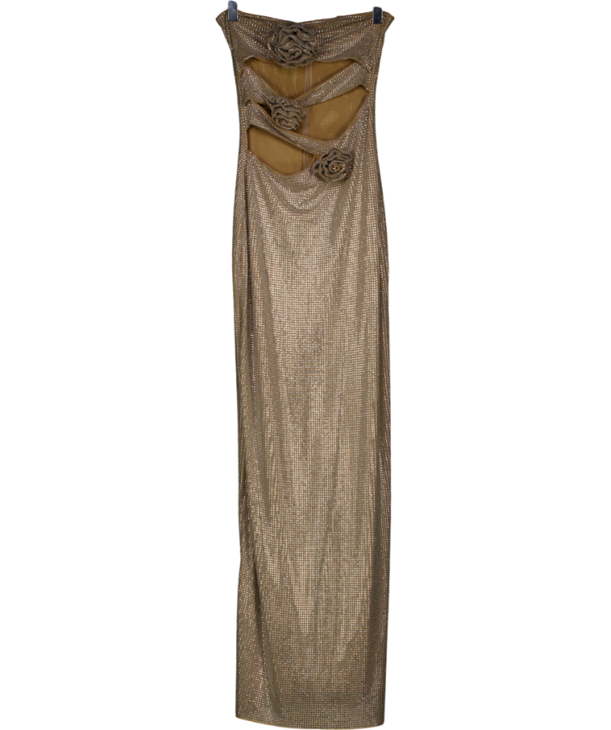 MESHKI Strapless Rose Diamante Maxi Dress - Nude UK XXS