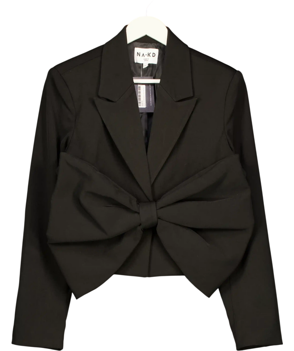 NA-KD Black Oversized-bow Cropped Blazer UK 8