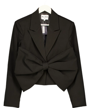 NA-KD Black Oversized-bow Cropped Blazer UK 8