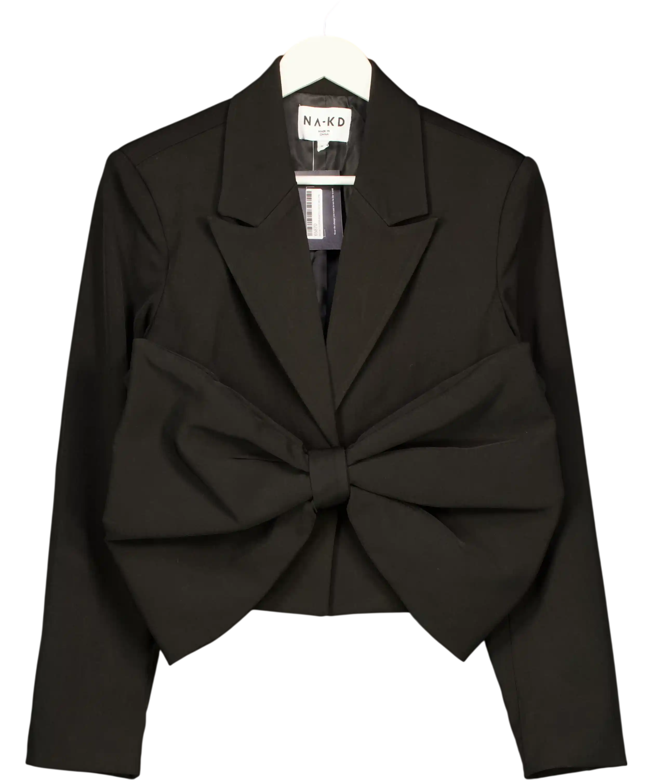 NA-KD Black Oversized-bow Cropped Blazer UK 8