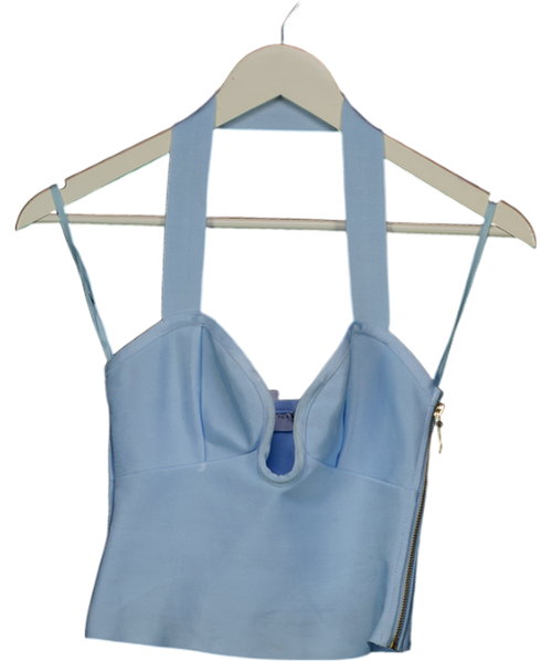 ASOS Blue Bandage Halterneck Top With Plunge Bar Detail UK 8