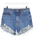 HUGO BOSS Blue High Waisted Distressed Denim Shorts W28