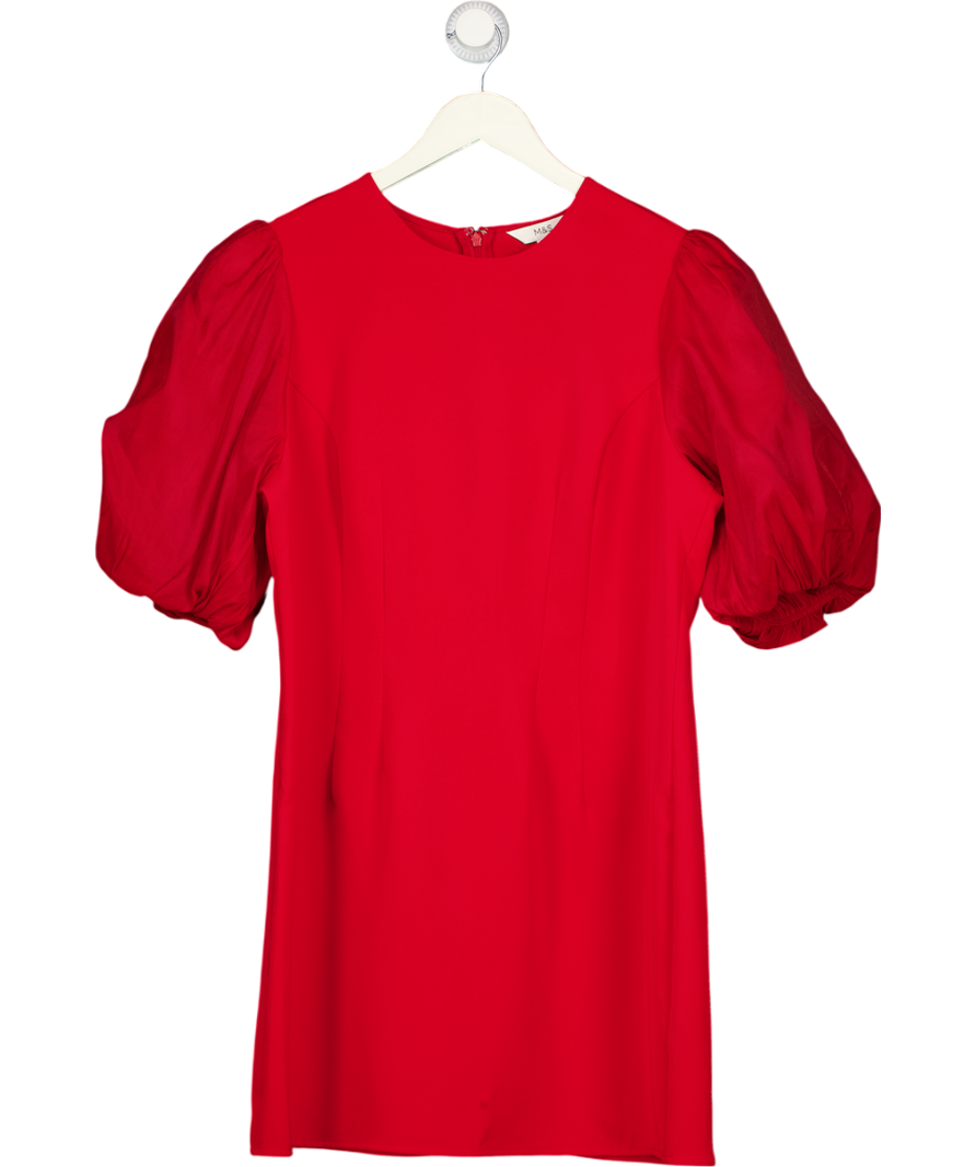 M&S Red Organza Puff Sleeve Mini Shift Dress UK 16