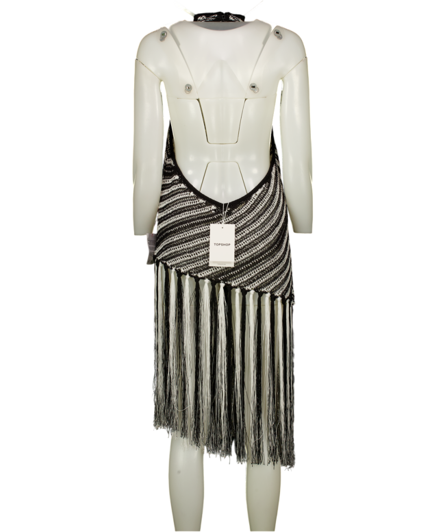 TOPSHOP Stripe Halterneck Longline Tunic In Black And White UK M