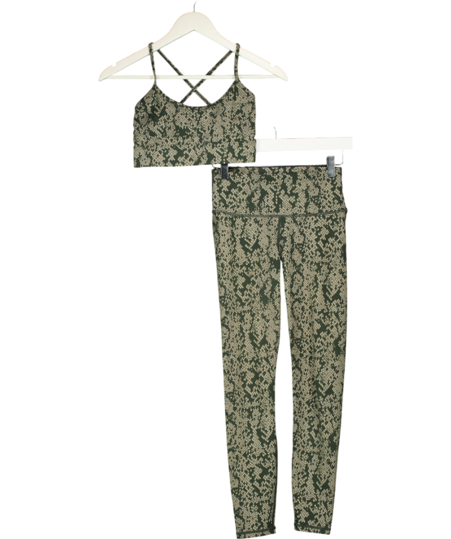 VARLEY Green 2-piece Brown Snake Print Sports Top & Leggings Set UK XS