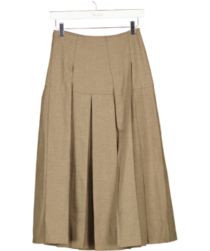 SELFWHO Brown High Waist Casual Half-length Pleated Skirt UK S