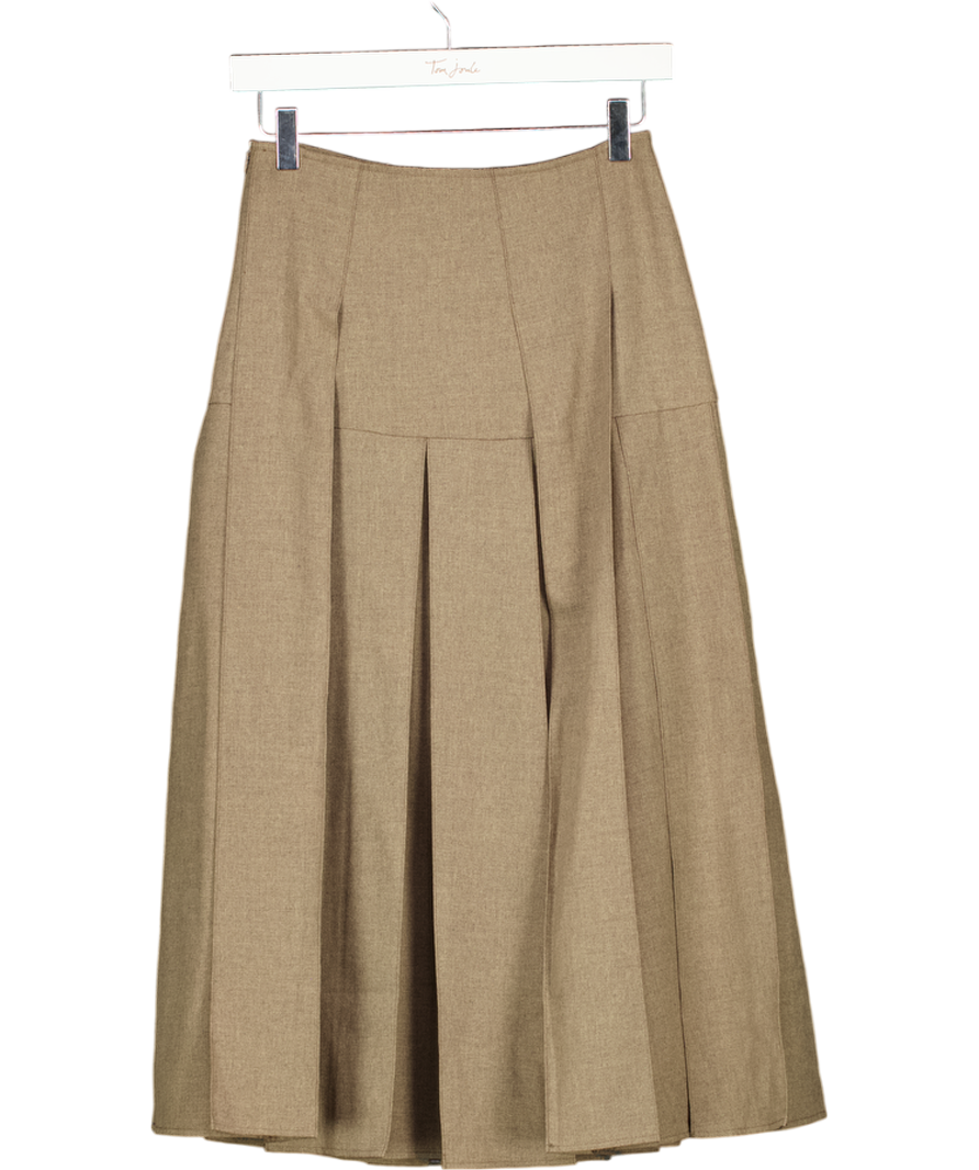 SELFWHO Brown High Waist Casual Half-length Pleated Skirt UK S