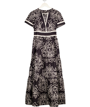 ANTHROPOLOGIE Navy Blue & White Print The Somerset Maxi Dress UK XXS