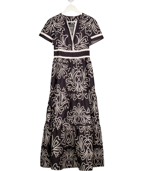 ANTHROPOLOGIE Navy Blue & White Print The Somerset Maxi Dress UK XXS