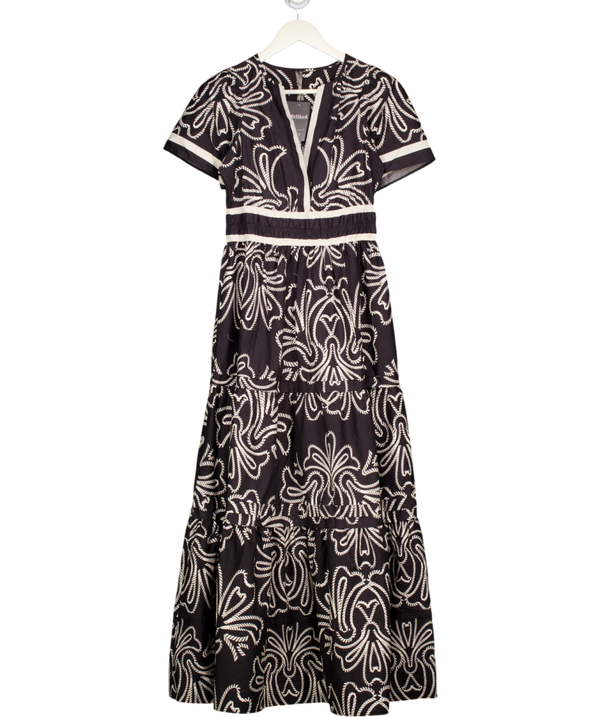 ANTHROPOLOGIE Navy Blue & White Print The Somerset Maxi Dress UK XXS