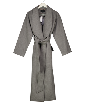 KAREN MILLEN Grey Brushed Wool Belted Wrap Tailored Maxi Coat UK 8