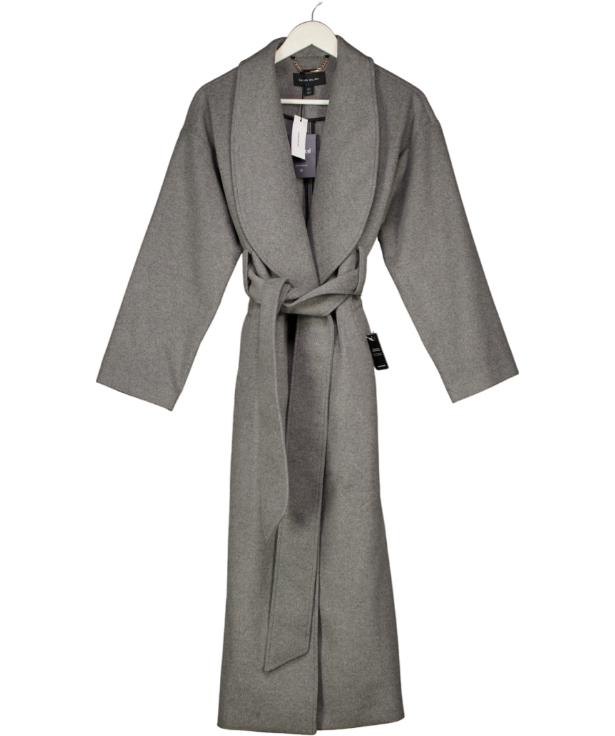 KAREN MILLEN Grey Brushed Wool Belted Wrap Tailored Maxi Coat UK 8