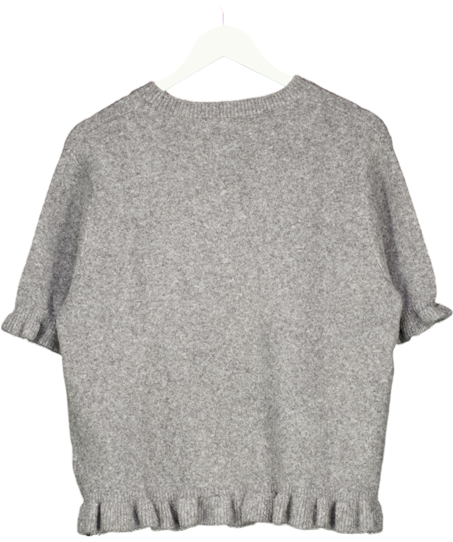 ZARA Grey Knit Short Sleeve Jumper With Ruffles UK XL