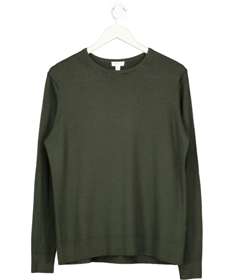 Sunspel Green Extra‑fine Merino Crew Neck UK L