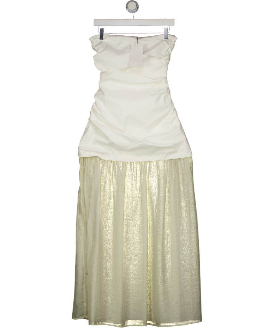 ZARA Ivory White Combination Strapless Midi Dress UK S
