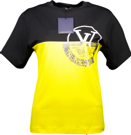 Louis Vuitton Black /yellow Color Block Lv World Stamp T-shirt UK XS